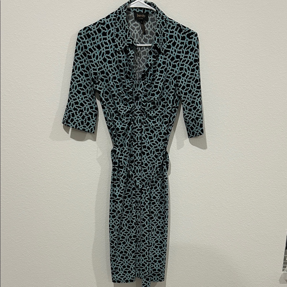 Black and Blue Long Sleeve Button Up Dress
